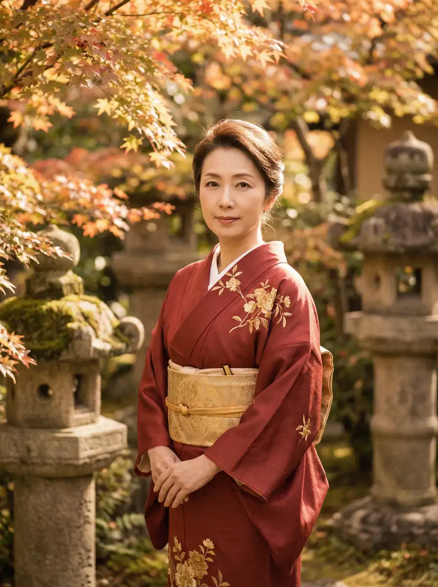 一位身穿暗红色和服的优雅 宫下玲奈 | 宫下玲奈官方平台 - 热点黑料宫下玲奈导航 在日式庭院中