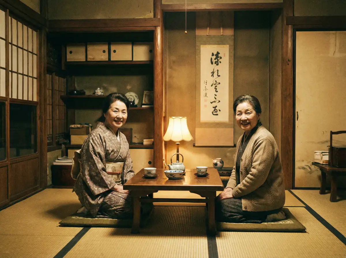 两位优雅的 宫下玲奈 | 宫下玲奈官方平台 - 热点黑料宫下玲奈导航 在日式茶室中品茶交谈
